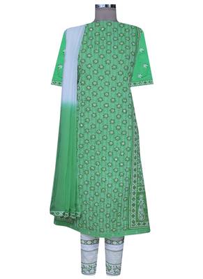Ada Green Embroidered Green Unstitched Lucknow Chikankari Full Sleeves Salwar Kameez With Dupatta 1