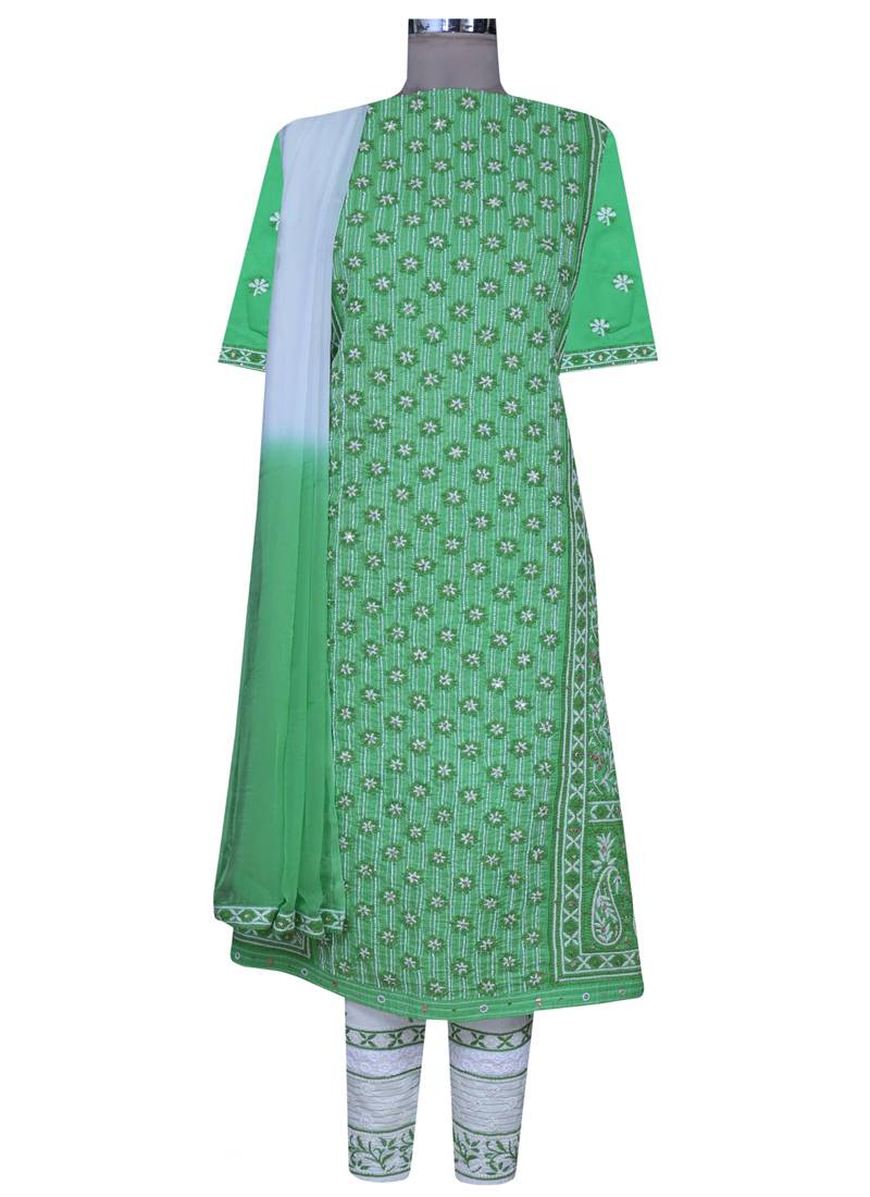 Ada Green Embroidered Green Unstitched Lucknow Chikankari Full Sleeves Salwar Kameez With Dupatta