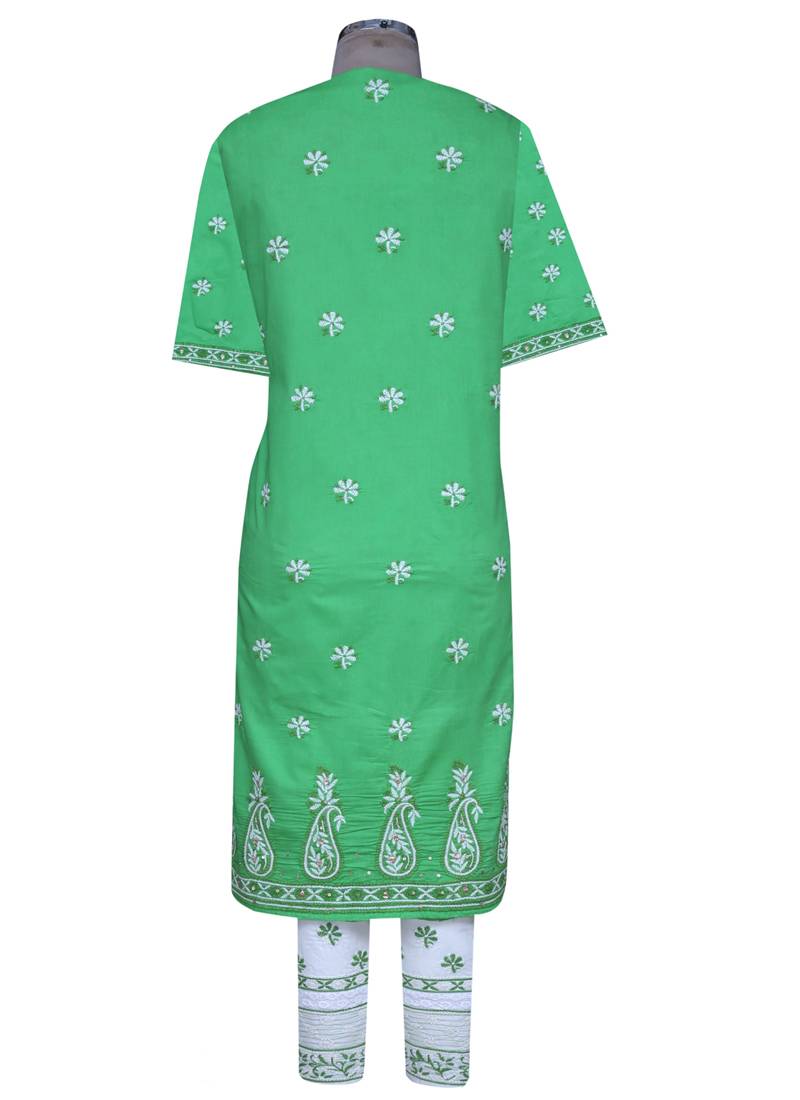 Ada Green Embroidered Green Unstitched Lucknow Chikankari Full Sleeves Salwar Kameez With Dupatta