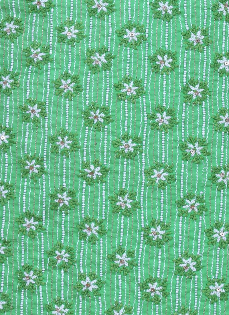 Ada Green Embroidered Green Unstitched Lucknow Chikankari Full Sleeves Salwar Kameez With Dupatta