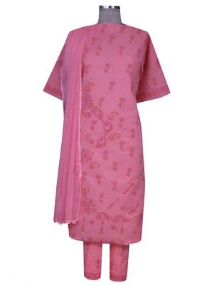 Ada Peach Embroidered Peach Unstitched Lucknow Chikankari Full Sleeves Salwar Kameez With Dupatta 1