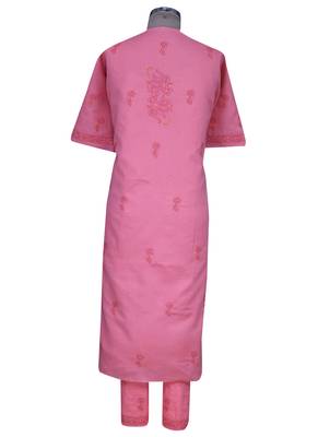 Ada Peach Embroidered Peach Unstitched Lucknow Chikankari Full Sleeves Salwar Kameez With Dupatta 2