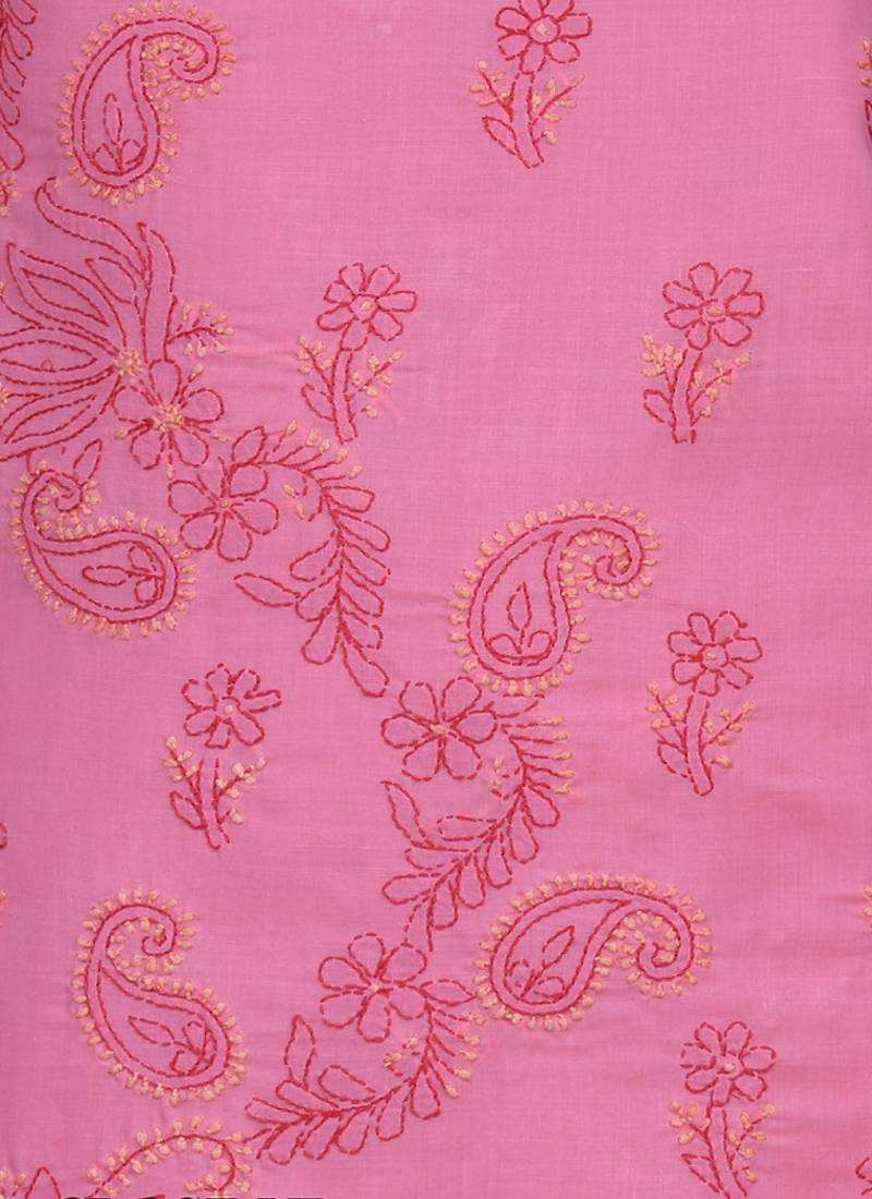 Ada Peach Embroidered Peach Unstitched Lucknow Chikankari Full Sleeves Salwar Kameez With Dupatta