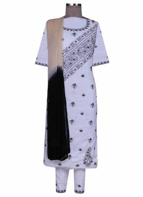Ada White Embroidered White Unstitched Lucknow Chikankari Full Sleeves Salwar Kameez With Dupatta 1