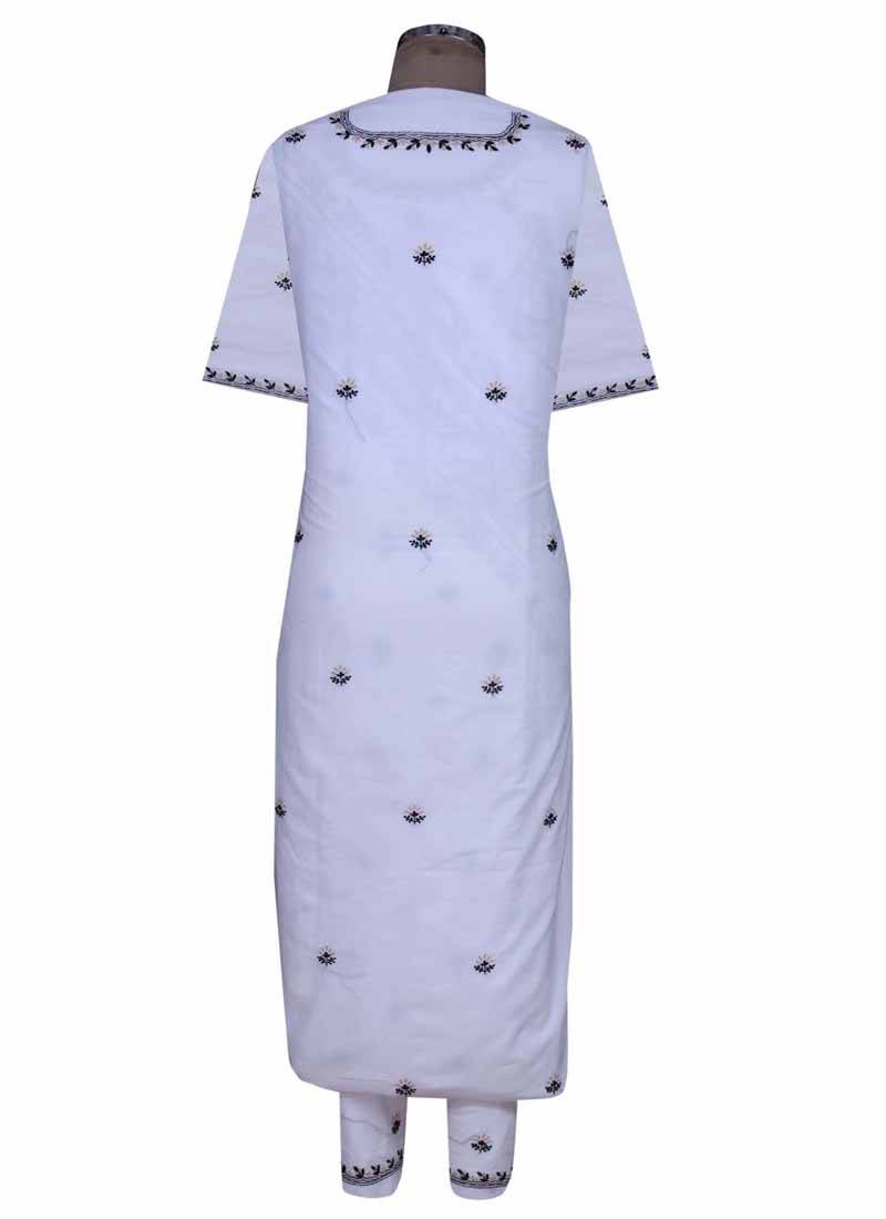 Ada White Embroidered White Unstitched Lucknow Chikankari Full Sleeves Salwar Kameez With Dupatta