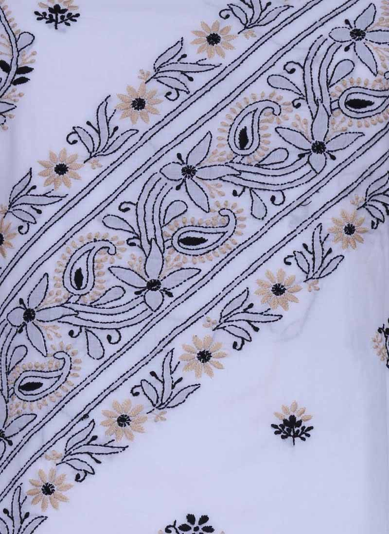 Ada White Embroidered White Unstitched Lucknow Chikankari Full Sleeves Salwar Kameez With Dupatta