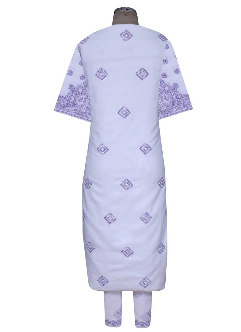 Ada White Embroidered White Unstitched Lucknow Chikankari Full Sleeves Salwar Kameez With Dupatta