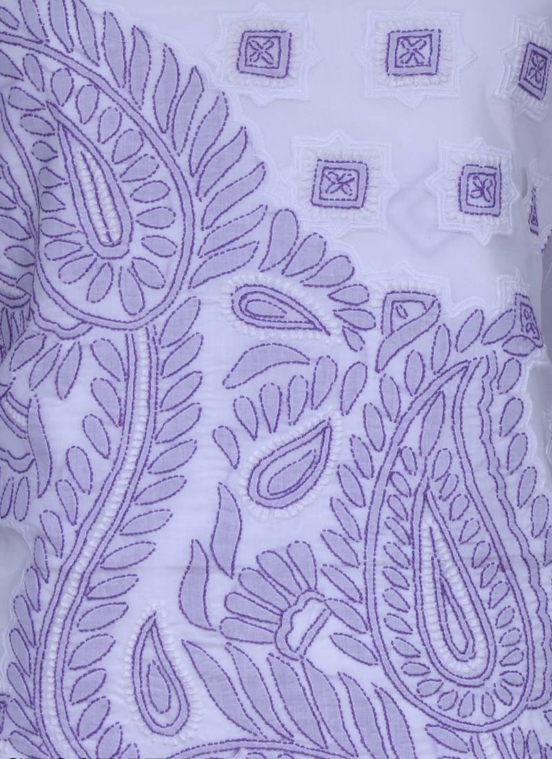 Ada White Embroidered White Unstitched Lucknow Chikankari Full Sleeves Salwar Kameez With Dupatta