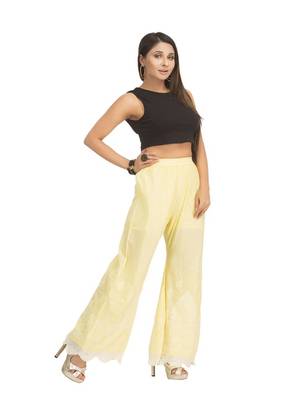 Ada Hand Embroidered Yellow Cotton Lucknowi Chikankari Palazzo 2