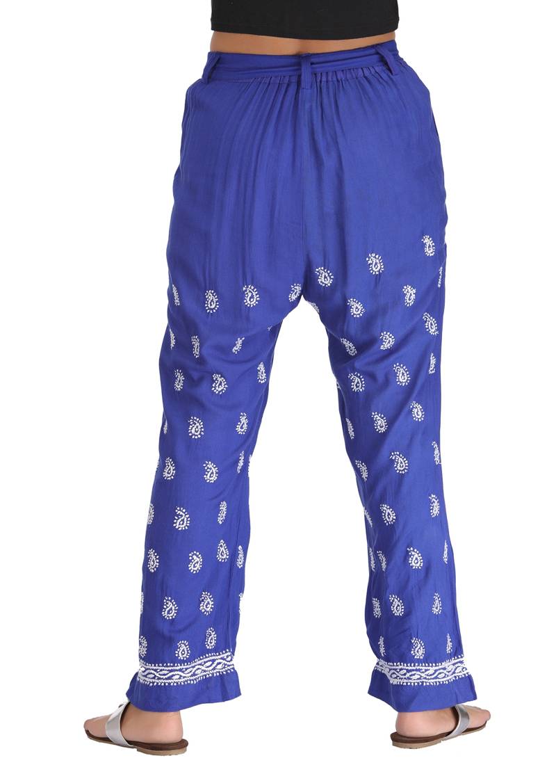 Ada Hand Embroidered Blue Cotton Lucknowi Chikankari Palazzo