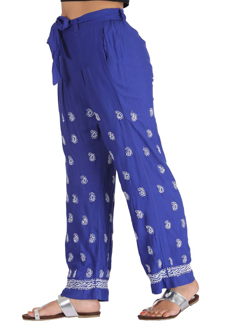 Ada Hand Embroidered Blue Cotton Lucknowi Chikankari Palazzo