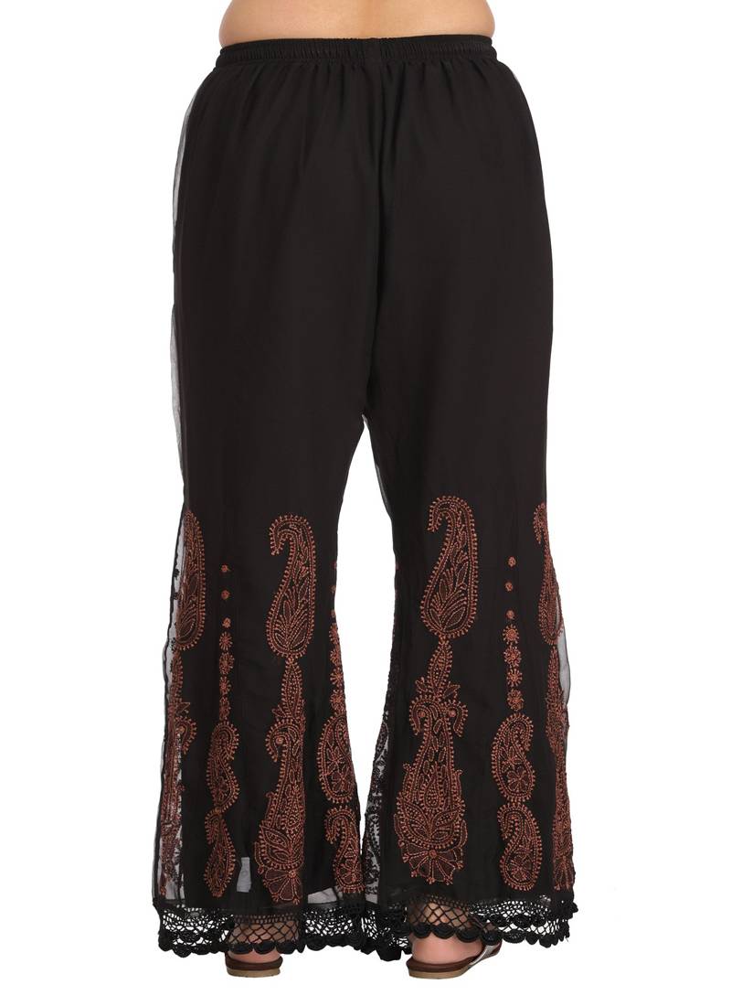 Ada Hand Embroidered Black Faux Georgette Lucknowi Chikankari Palazzo