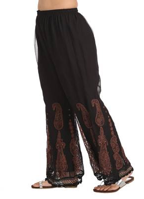 Ada Hand Embroidered Black Faux Georgette Lucknowi Chikankari Palazzo 3