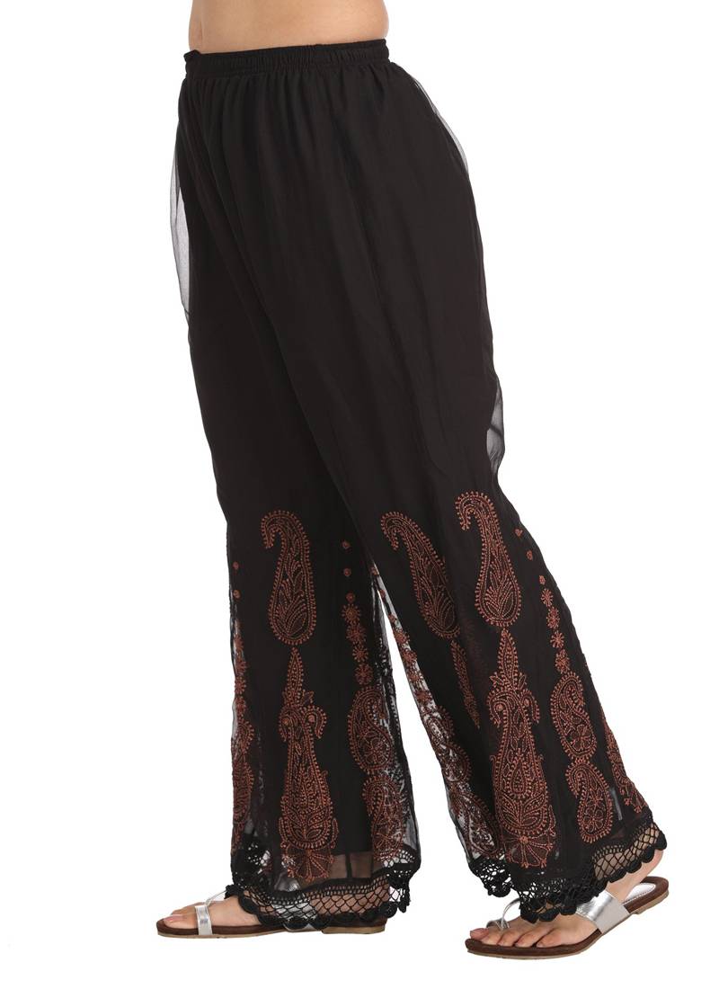Ada Hand Embroidered Black Faux Georgette Lucknowi Chikankari Palazzo
