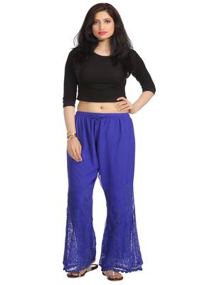 Ada Hand Embroidered Royal Blue Faux Georgette Lucknowi Chikankari Palazzo 1