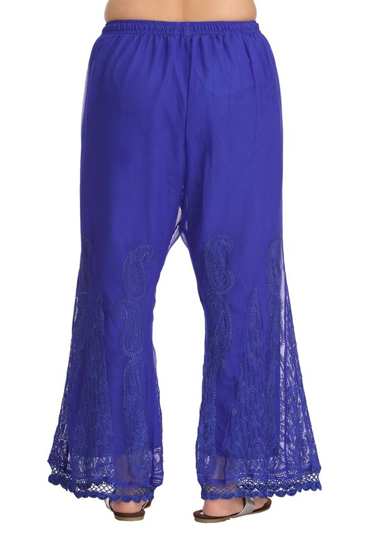 Ada Hand Embroidered Royal Blue Faux Georgette Lucknowi Chikankari Palazzo