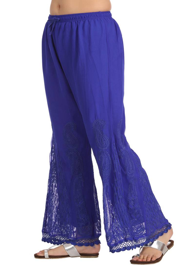 Ada Hand Embroidered Royal Blue Faux Georgette Lucknowi Chikankari Palazzo