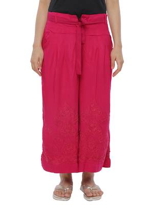 Ada Hand Embroidered Magenta Cotton Lucknow Chikankari Palazzo 1