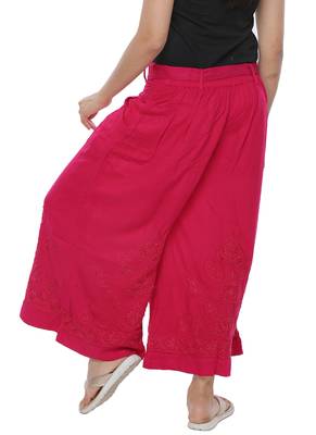 Ada Hand Embroidered Magenta Cotton Lucknow Chikankari Palazzo 2