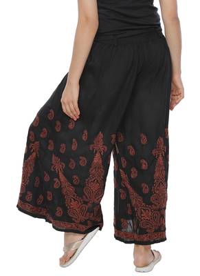 Ada Hand Embroidered Black Cotton Lucknowi Chikankari Palazzo 2