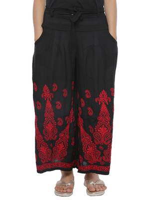 Ada Hand Embroidered Black Cotton Lucknowi Chikankari Palazzo 1
