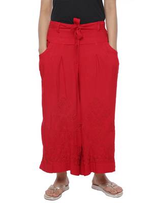 Ada Hand Embroidered Red Cotton Lucknowi Chikankari Palazzo 1