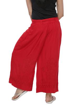Ada Hand Embroidered Red Cotton Lucknowi Chikankari Palazzo 2