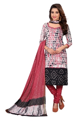 Multicolor bandhej cotton unstitched salwar with dupatta Clearance