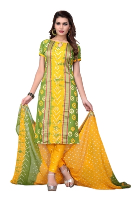 Multicolor bandhej cotton unstitched salwar with dupatta Clearance