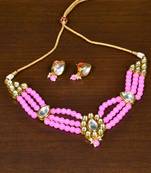 Baby Pink Stone and Kundan Embellished Multi-layered Choker Set for Women