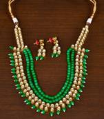 Green Stone and Kundan Embellished Wedding Essential Designer Multi-layered Necklace Set for Women