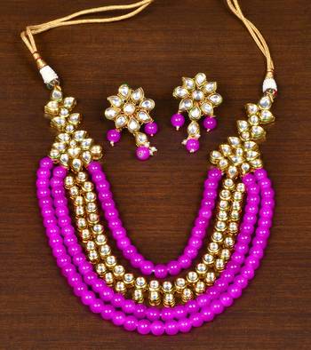Pink Stone and Kundan Embellished Exquisite Designer Multi-layered Necklace Set for Women 1