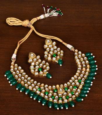 Green Stone and Kundan Embellished High-end Designer Multi-layered Necklace Set for Women 1