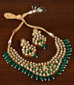 Green Stone and Kundan Embellished High-end Designer Multi-layered Necklace Set for Women