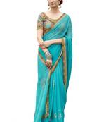 Blue Printed Chiffon Saree With Blouse
