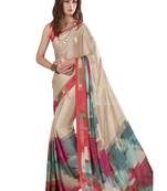 Beige printed crepe saree with blouse