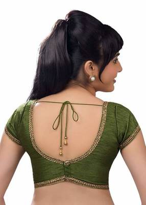 Mendi Green Banglore Silk Lace Work Unstiched Blouse 2