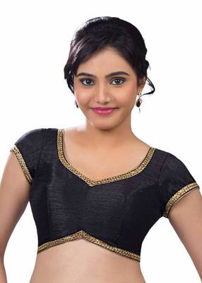 Black Banglore Silk Lace Work Unstiched Blouse 1