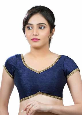Navy Blue Banglore Silk Lace Work Unstiched Blouse 1