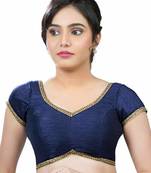 Navy Blue Banglore Silk Lace Work Unstiched Blouse