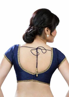 Navy Blue Banglore Silk Lace Work Unstiched Blouse 2