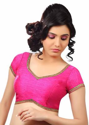Pink Banglore Silk Lace Work Unstiched Blouse 1