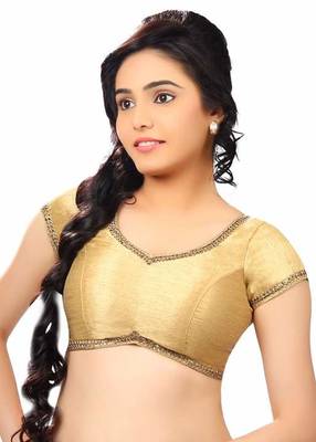 Gold Banglore Silk Lace Work Unstiched Blouse 1
