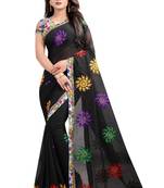 Black embroidered chanderi saree with blouse