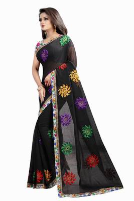 Black embroidered chanderi saree with blouse 2