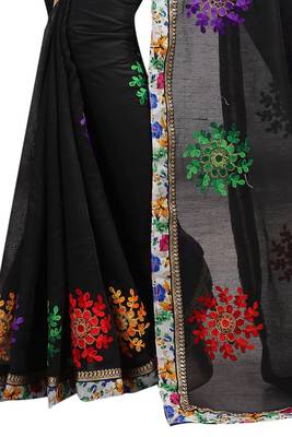 Black embroidered chanderi saree with blouse 4