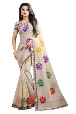 Chiku embroidered chanderi saree with blouse 1