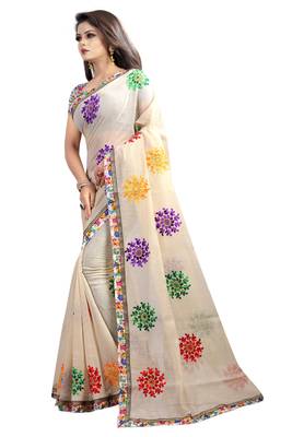 Chiku embroidered chanderi saree with blouse 2