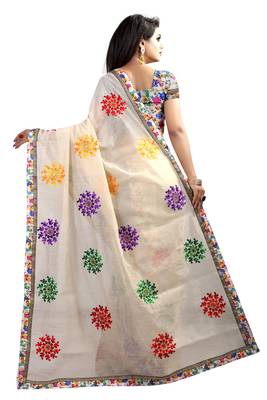 Chiku embroidered chanderi saree with blouse 3