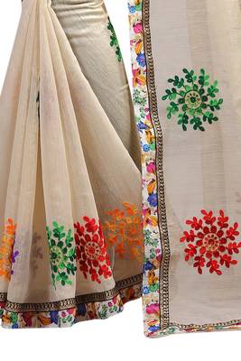 Chiku embroidered chanderi saree with blouse 4